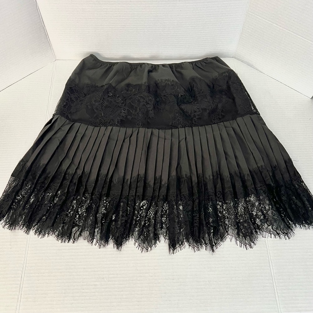 Y2K Black Lace Ruffle Mini Skirt XL Pleated Half Slip Boho Whimsigoth Coquette